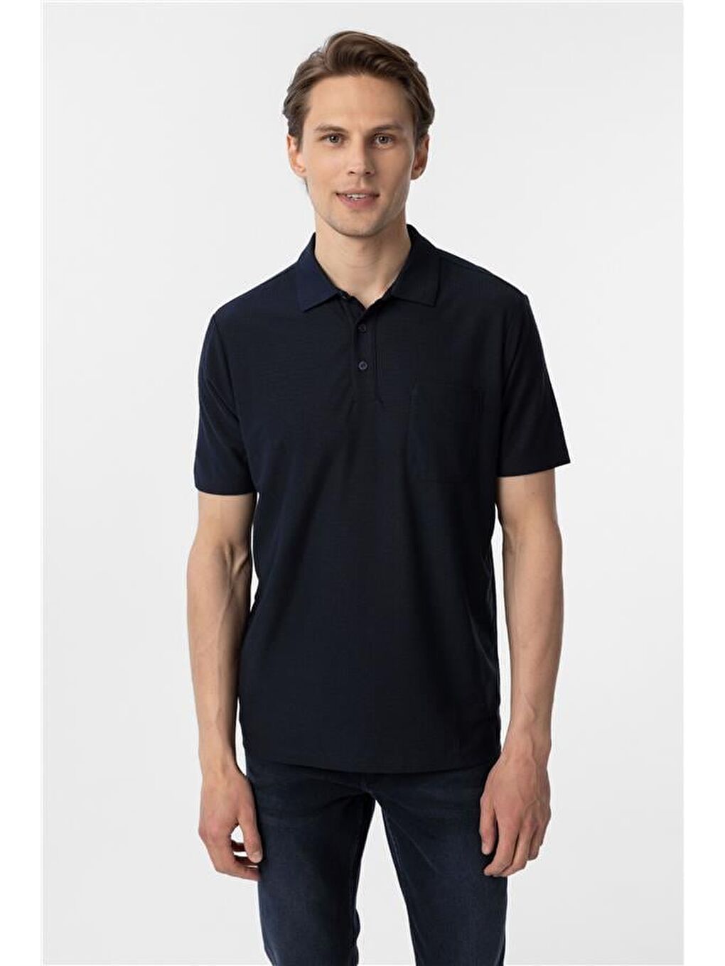 Lacivert Regular Armürlü Polo Yaka Tişört