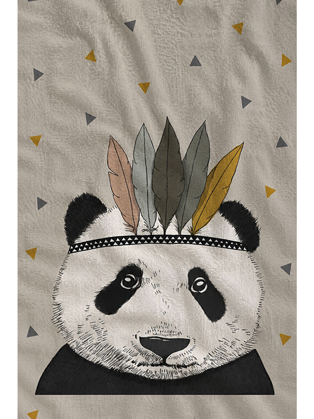 Gri Bohem Panda Tüylü Başlık Yıldızlı Çocuk Desenli 70x150 Plaj Havlusu - Pamuklu Banyo Havlusu-2