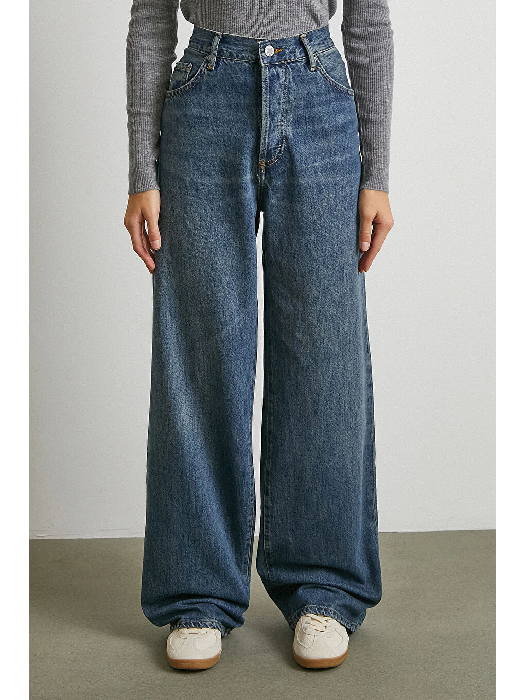 Yüksek Bel Beş Cepli Regular Fit Jean Lacivert-4