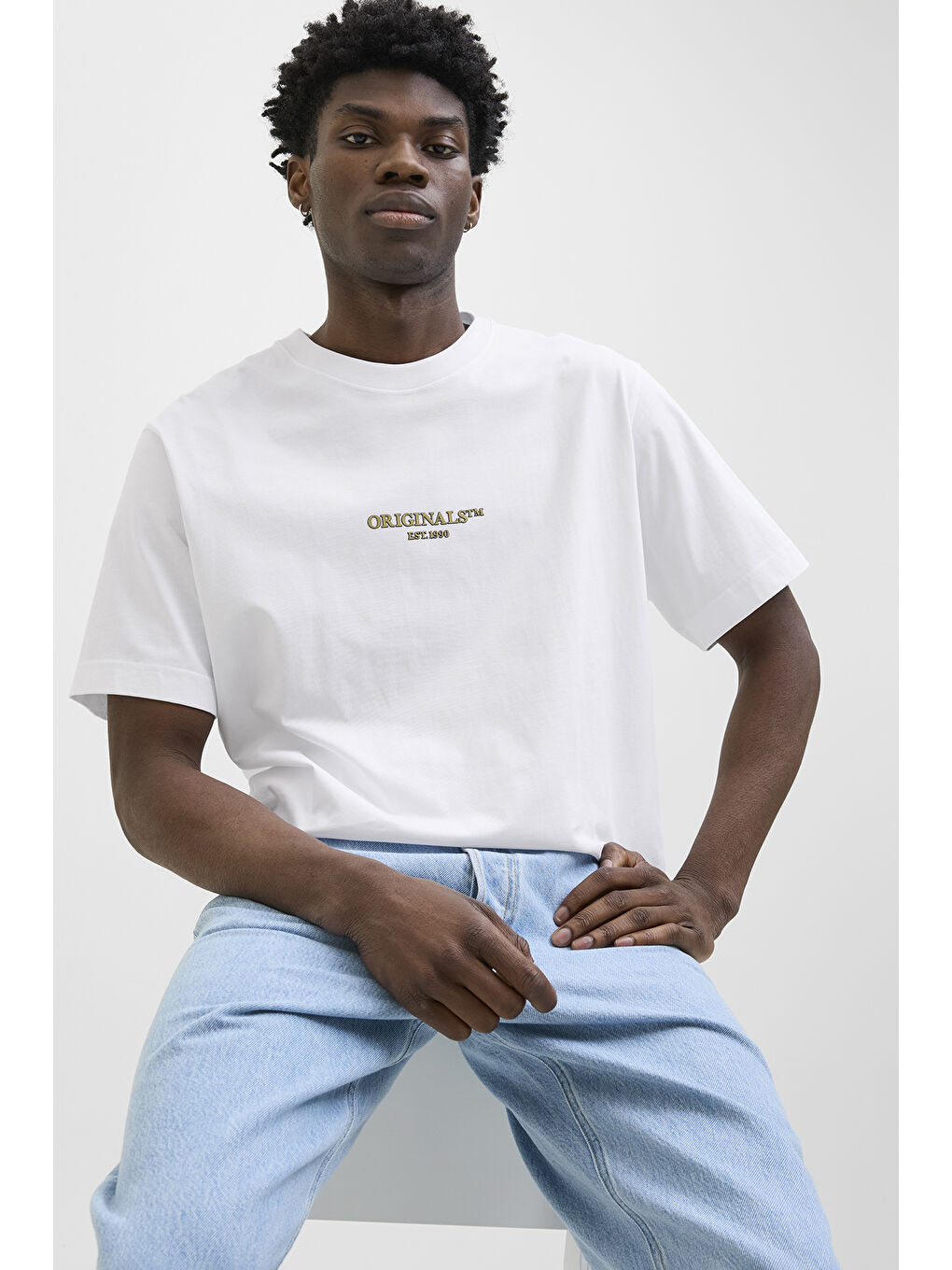 Beyaz Originals Jorislington Pamuklu Oversize Fit Bisiklet Yaka %100 Pamuk Tişört 12273157-2