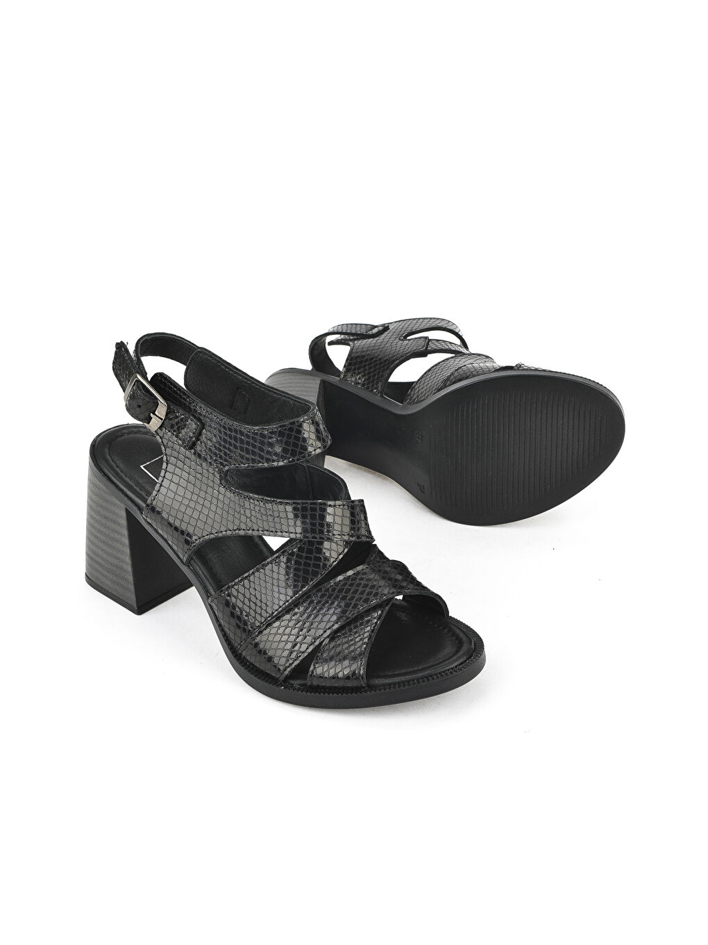 Kadın Hakiki Deri Topuklu Sandalet 151992Z54013 Siyah-3