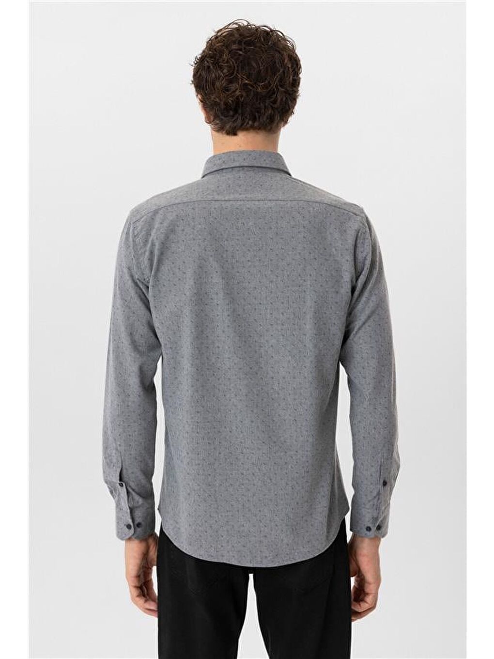 Antrasit Slim Düz Düğmeli Yaka Gömlek-6