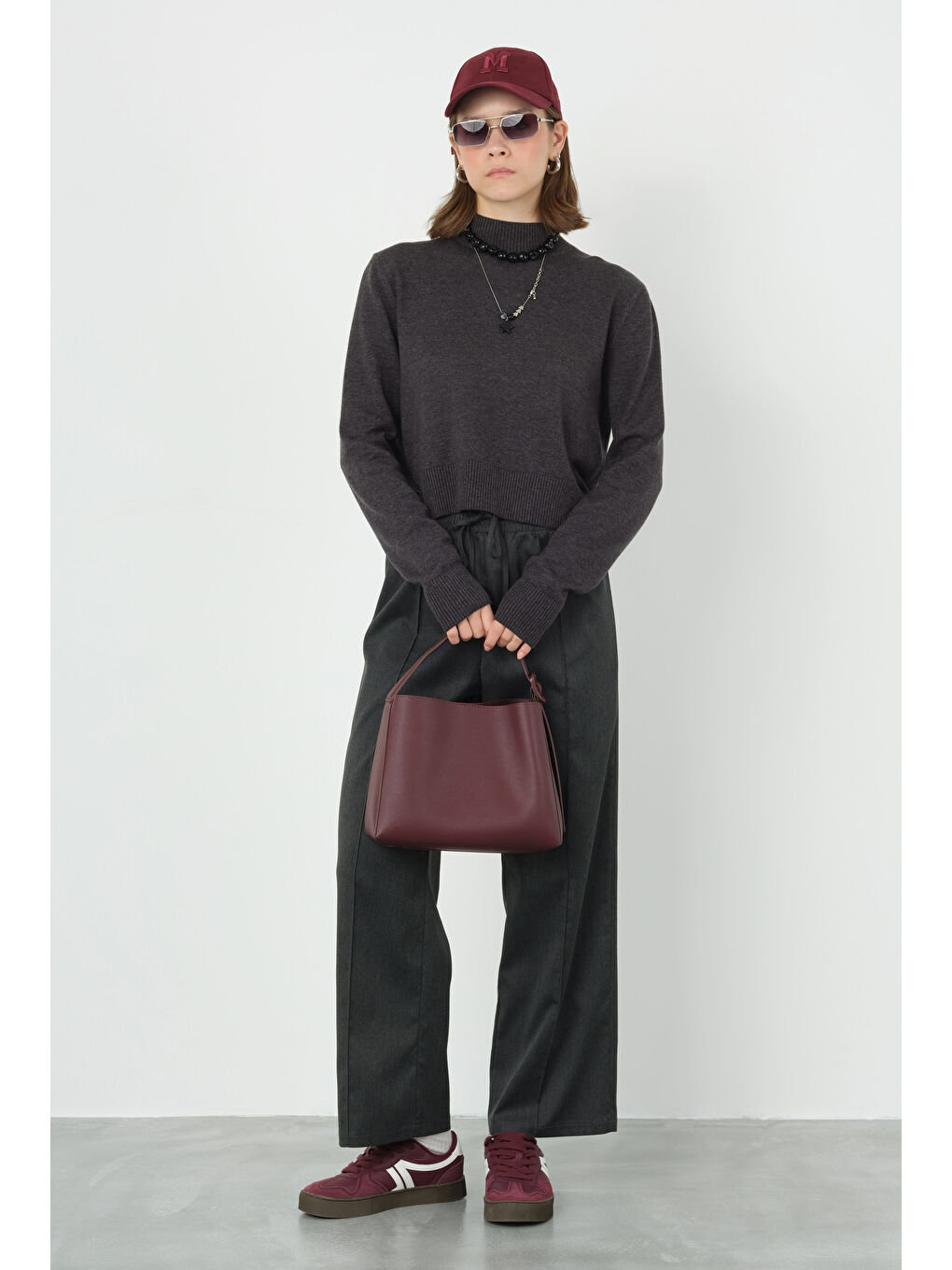 Önü Dikiş Detaylı Pantolon Antrasit-1