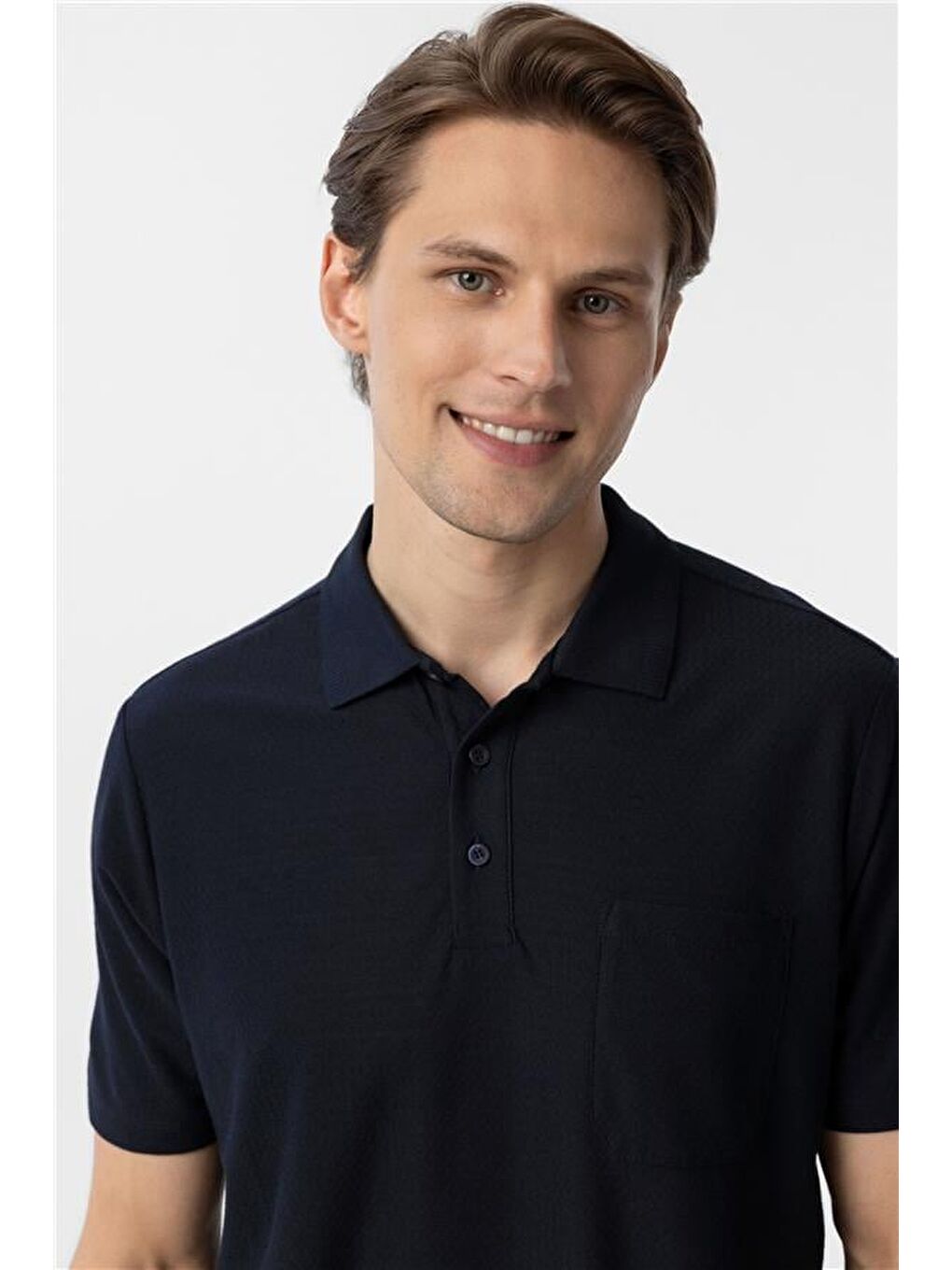 Lacivert Regular Armürlü Polo Yaka Tişört-3