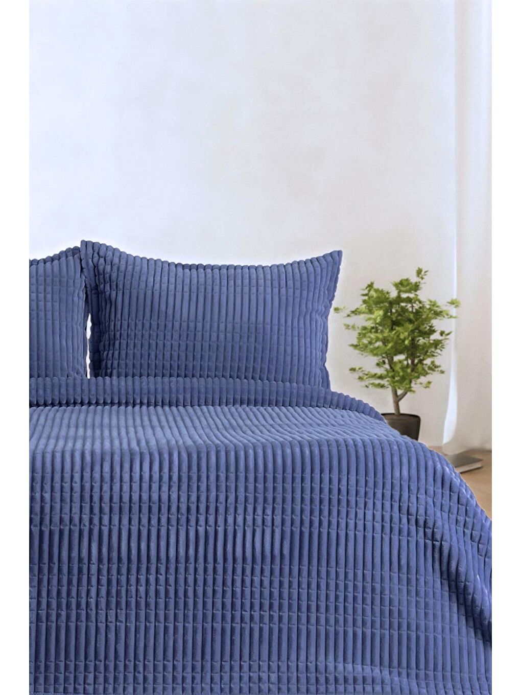 Lacivert Modern Line 3 Parça Çift Kişilik Yatak Örtüsü