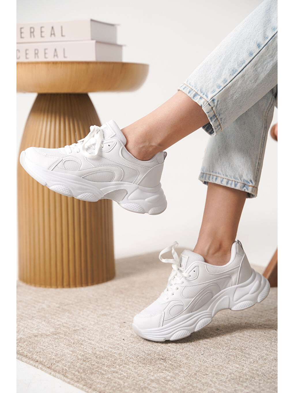 Beyaz D0164 Günlük Ortopedik Kadın Sneaker Spor Ayakkabı-3