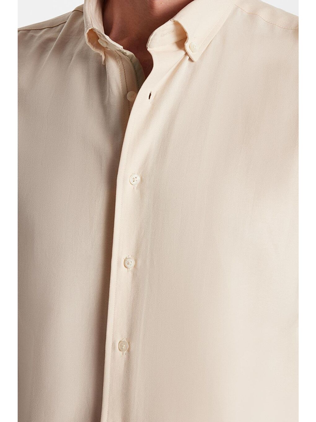 Erkek Slim Fit Dar Kesim Kısa Kollu Spor Yaka Oxford Doku Pamuklu Bej Gömlek-2