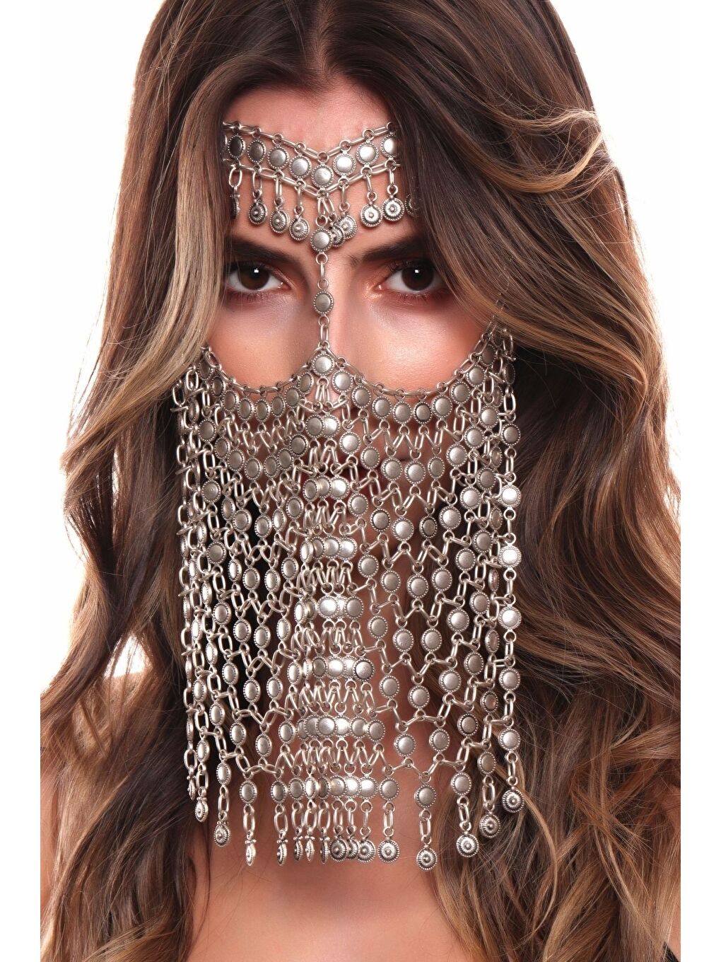 Gri Kadın Antik Gümüş Kaplama Ayarlanabilir El Yapımı Peçe-2