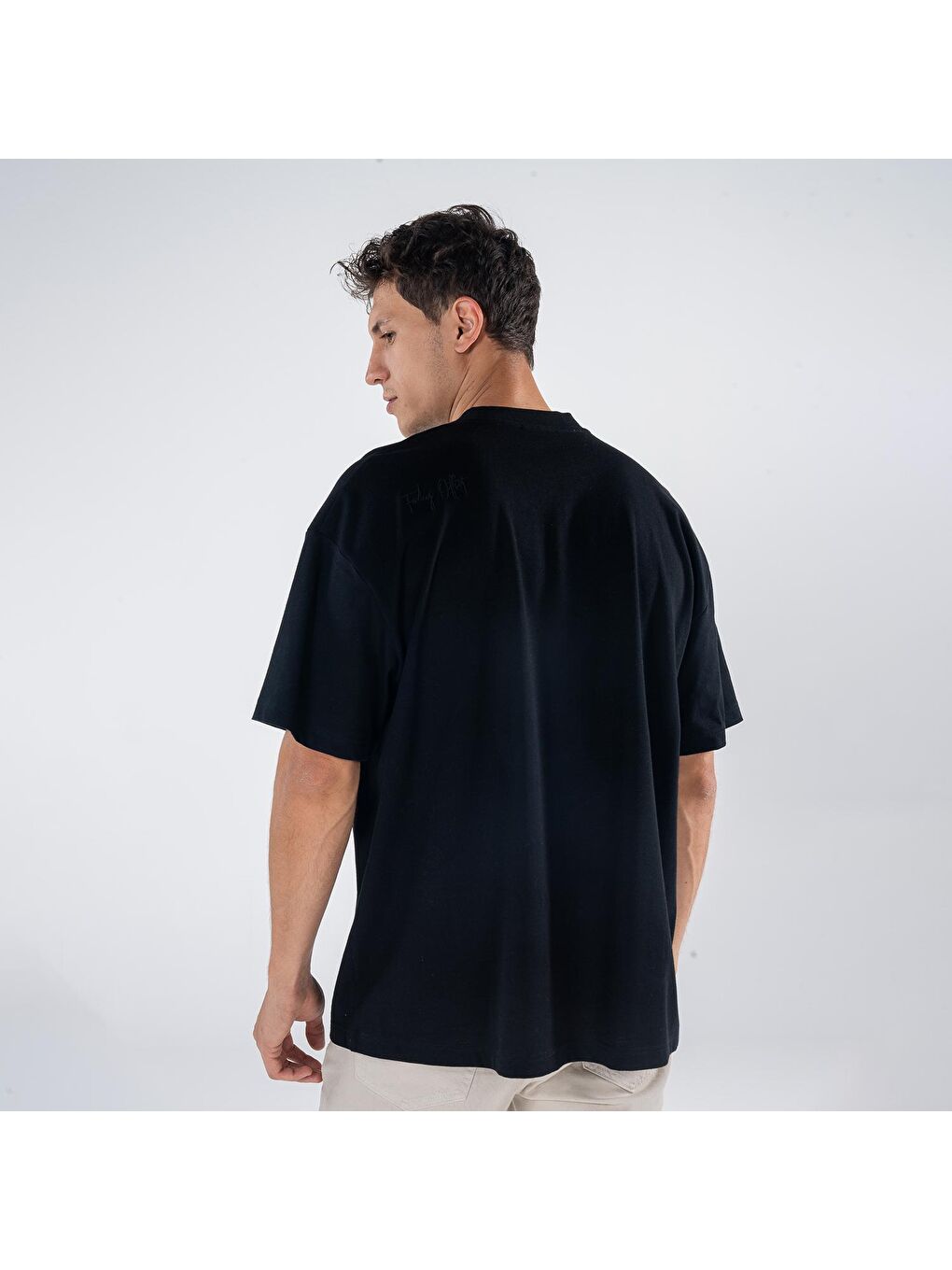 Agar Erkek Siyah %100 Koton Bisiklet Yaka Oversize Tişört-1