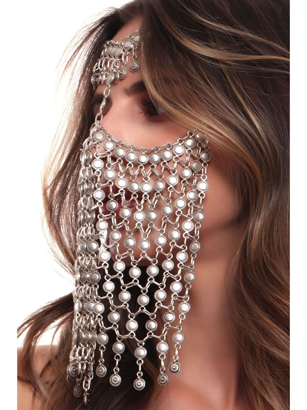 Gri Kadın Antik Gümüş Kaplama Ayarlanabilir El Yapımı Peçe-3