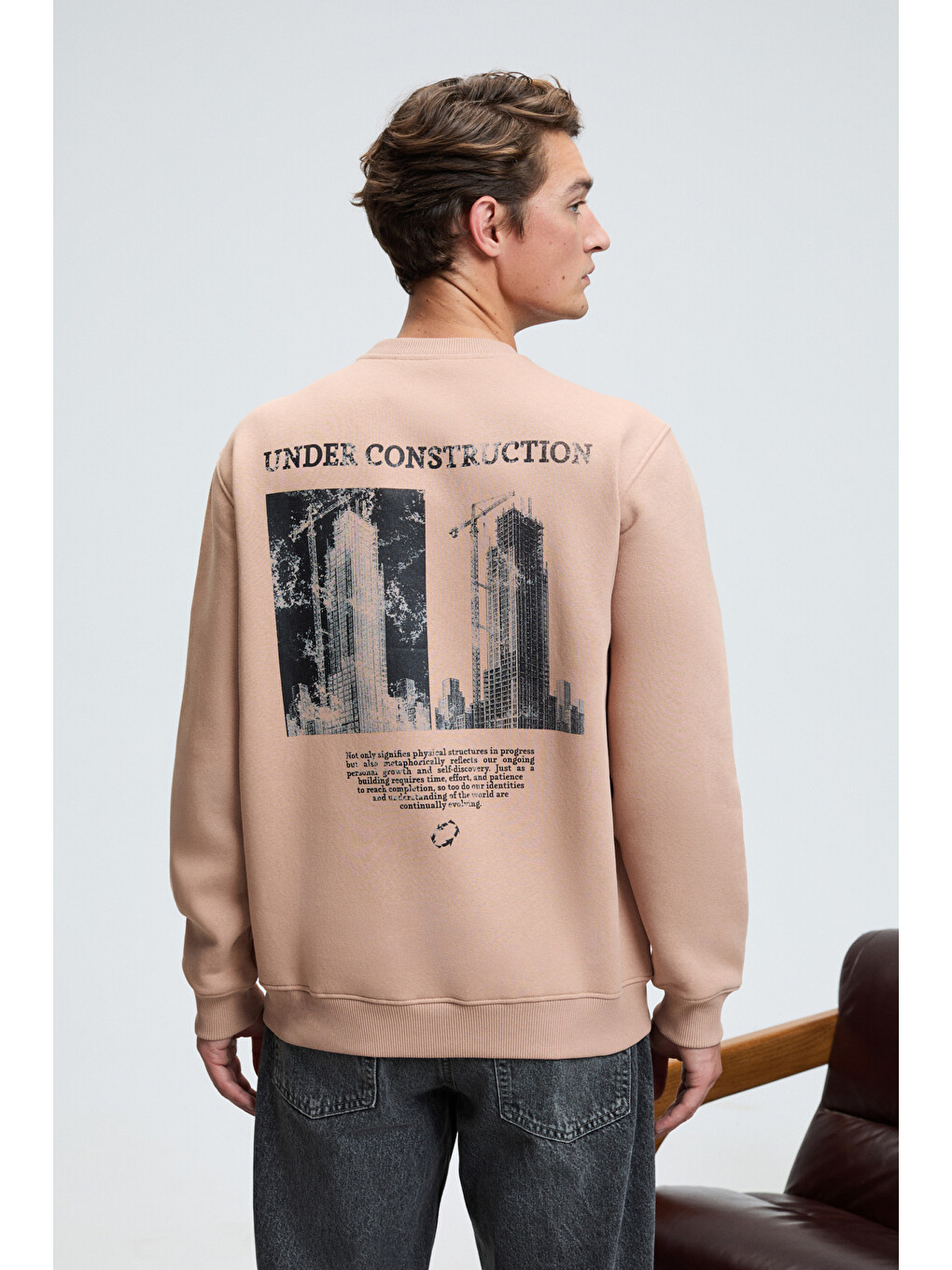 Bej Lucıan Erkek Göğsü Ve Sırtı Baskılı Yuvarlak Yaka Regular Fit Vizon Sweatshirt-6