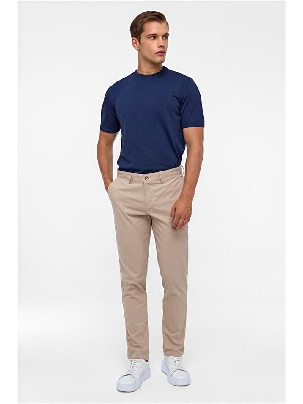 Bej Regular Armürlü Pantolon