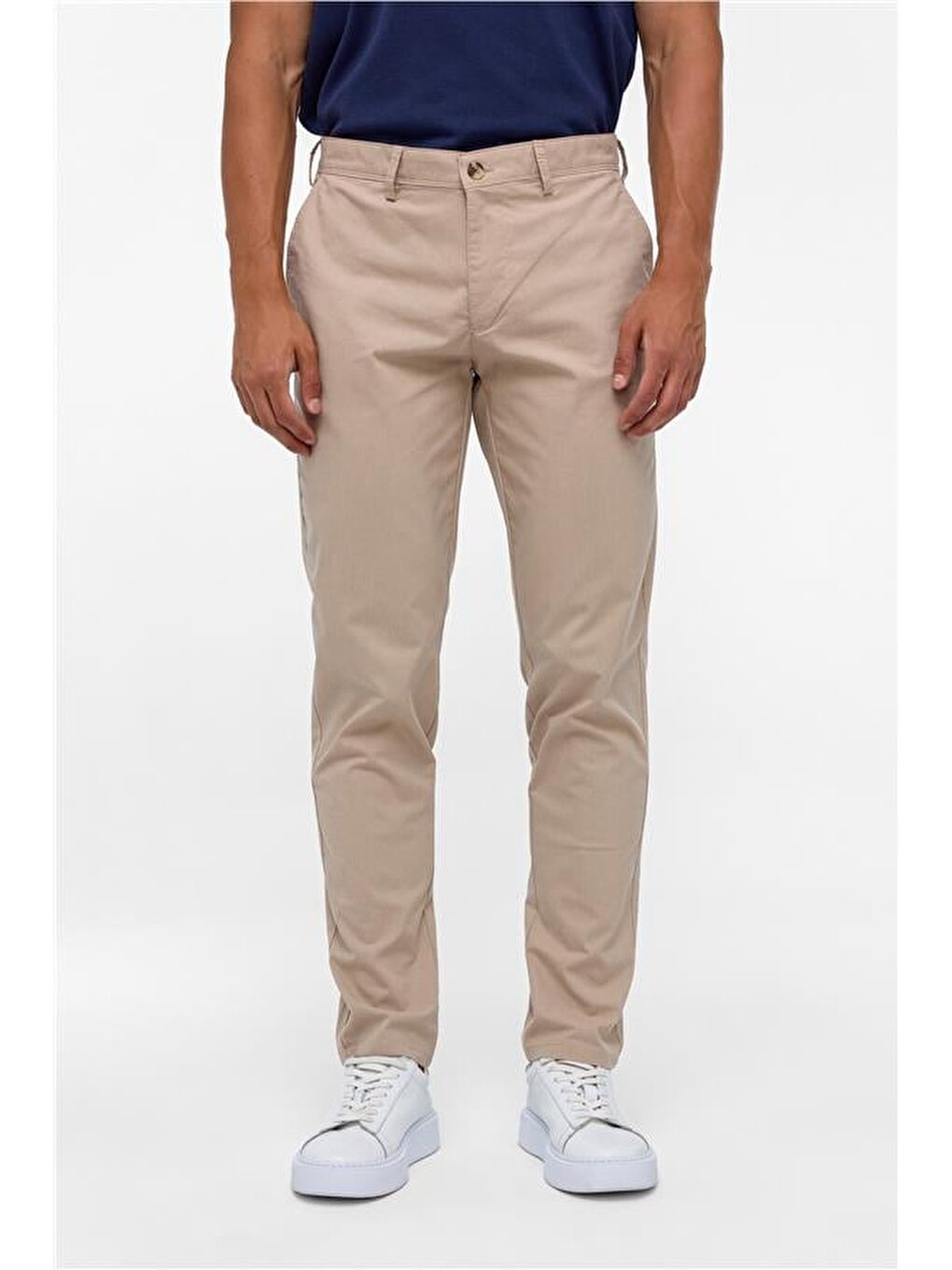 Bej Regular Armürlü Pantolon-1