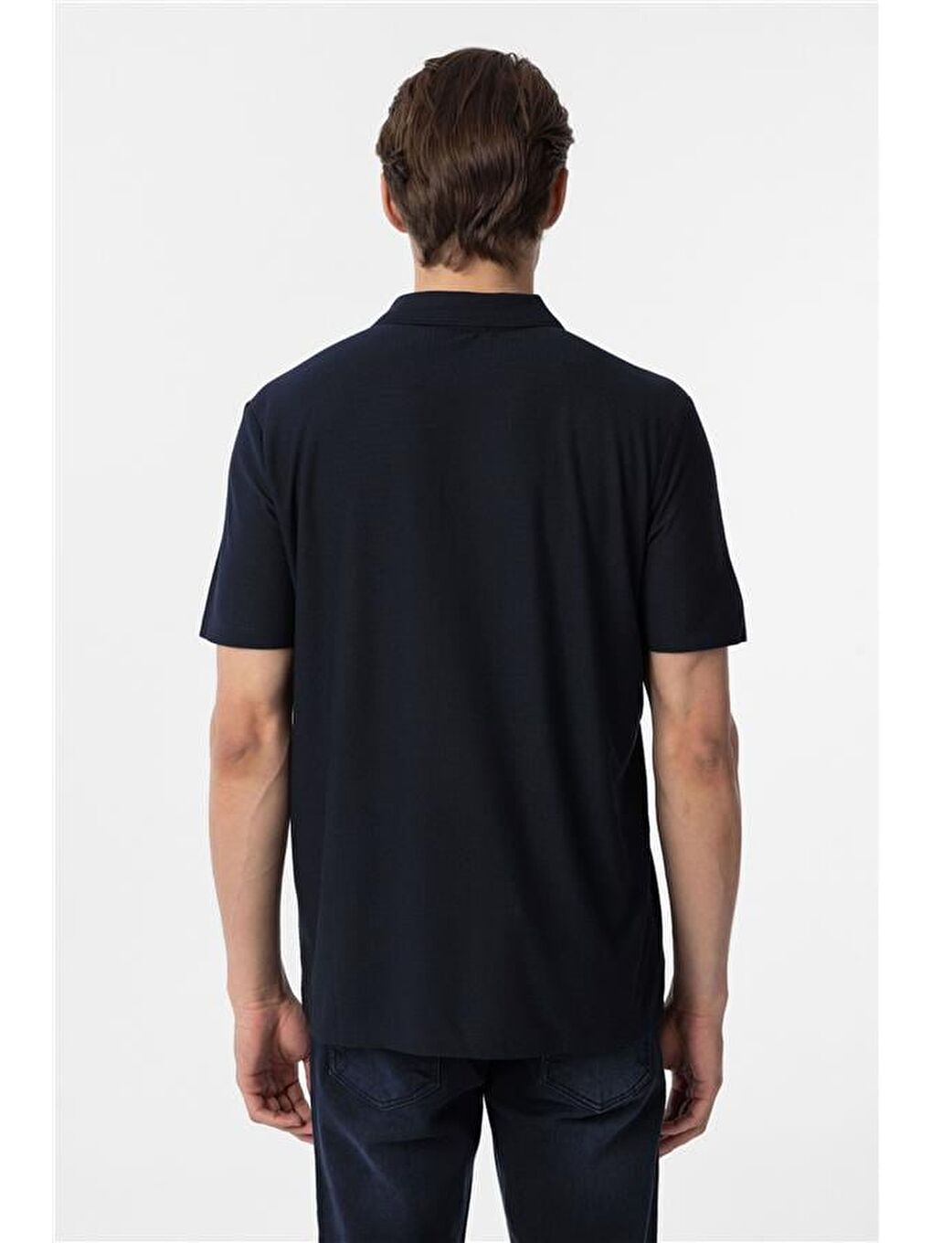 Lacivert Regular Armürlü Polo Yaka Tişört-5