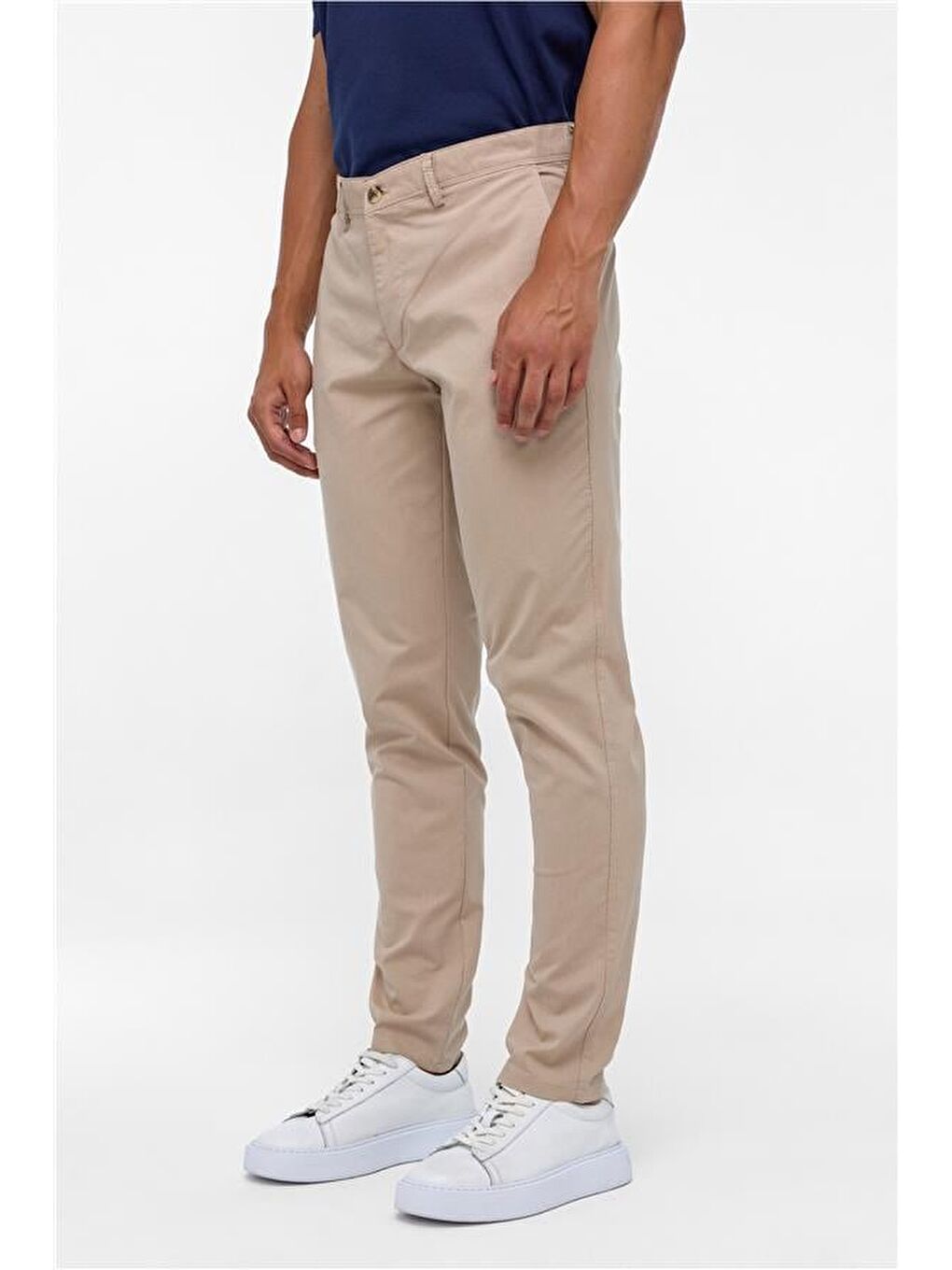 Bej Regular Armürlü Pantolon-2