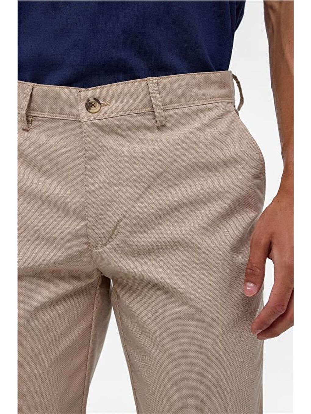 Bej Regular Armürlü Pantolon-3