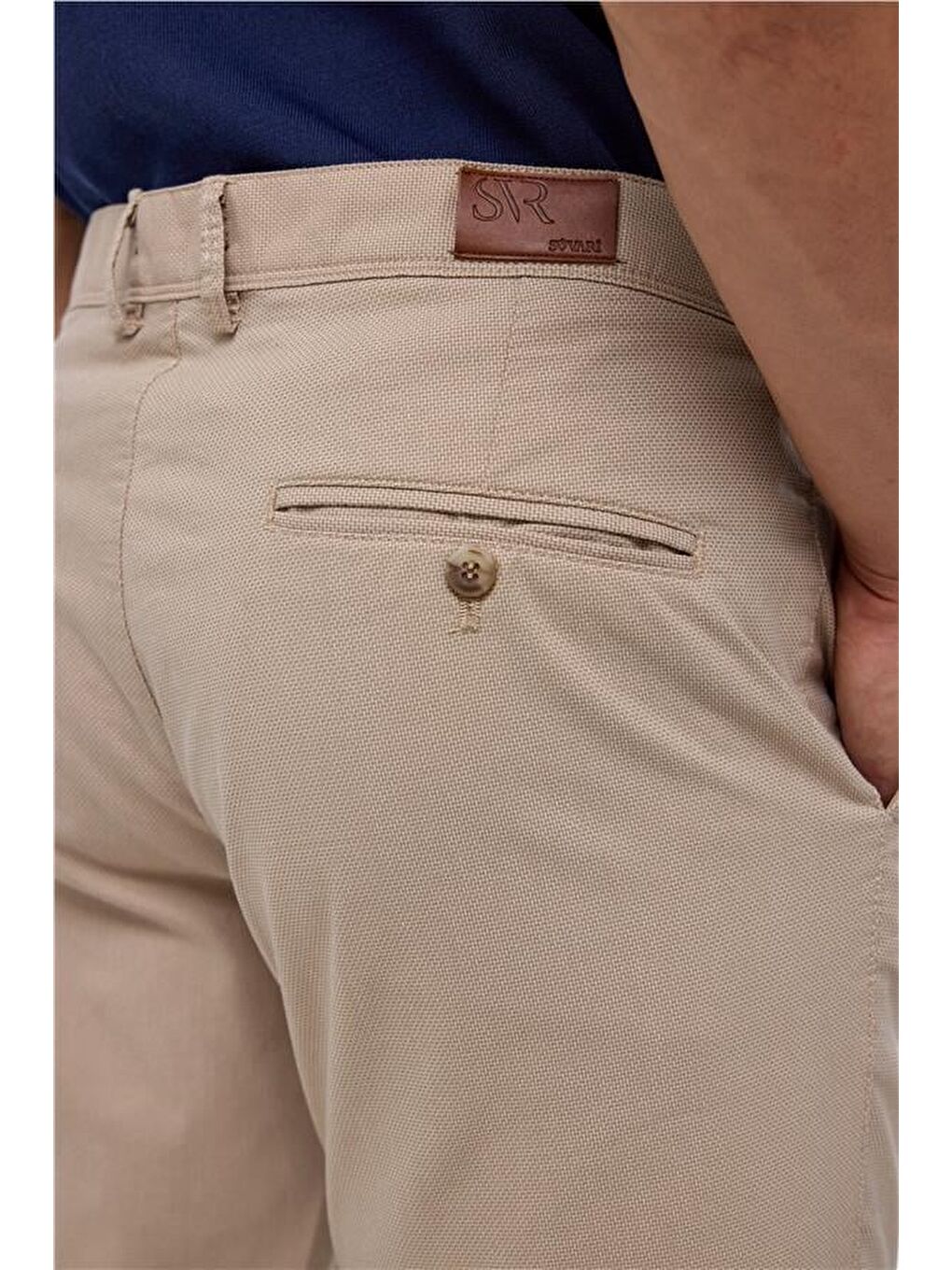 Bej Regular Armürlü Pantolon-5