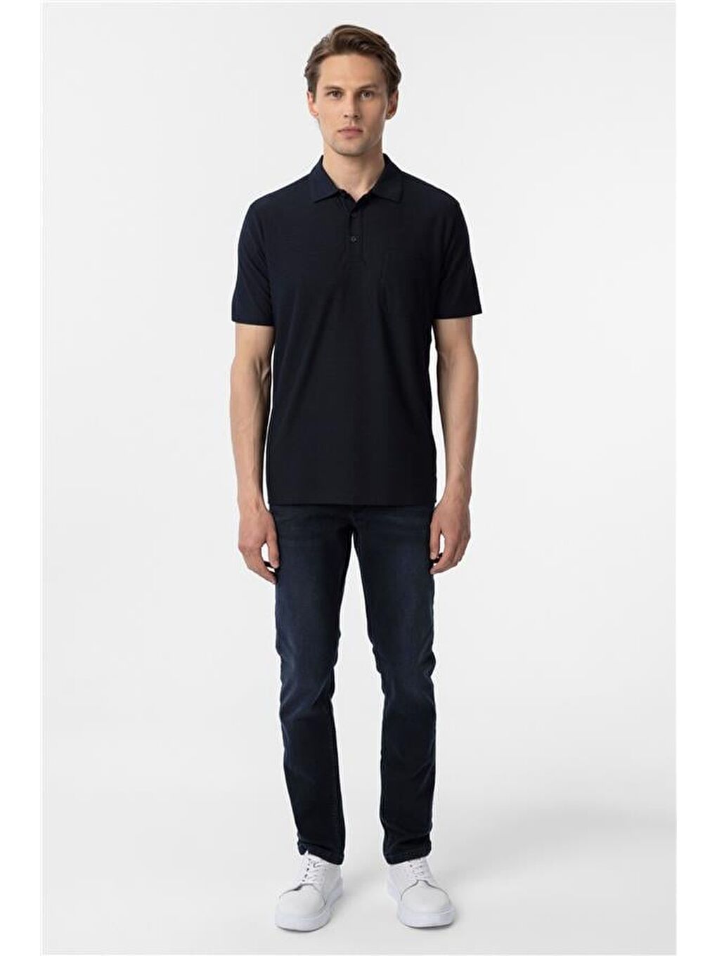 Lacivert Regular Armürlü Polo Yaka Tişört-6