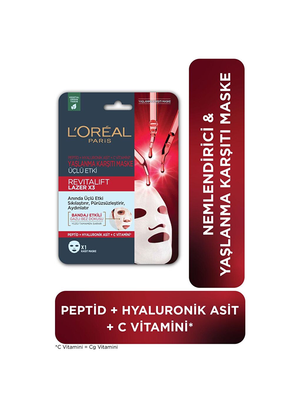 L'Oreal Paris Şeffaf Revitalift Lazer x3 Yaşlanma Karşıtı Maske