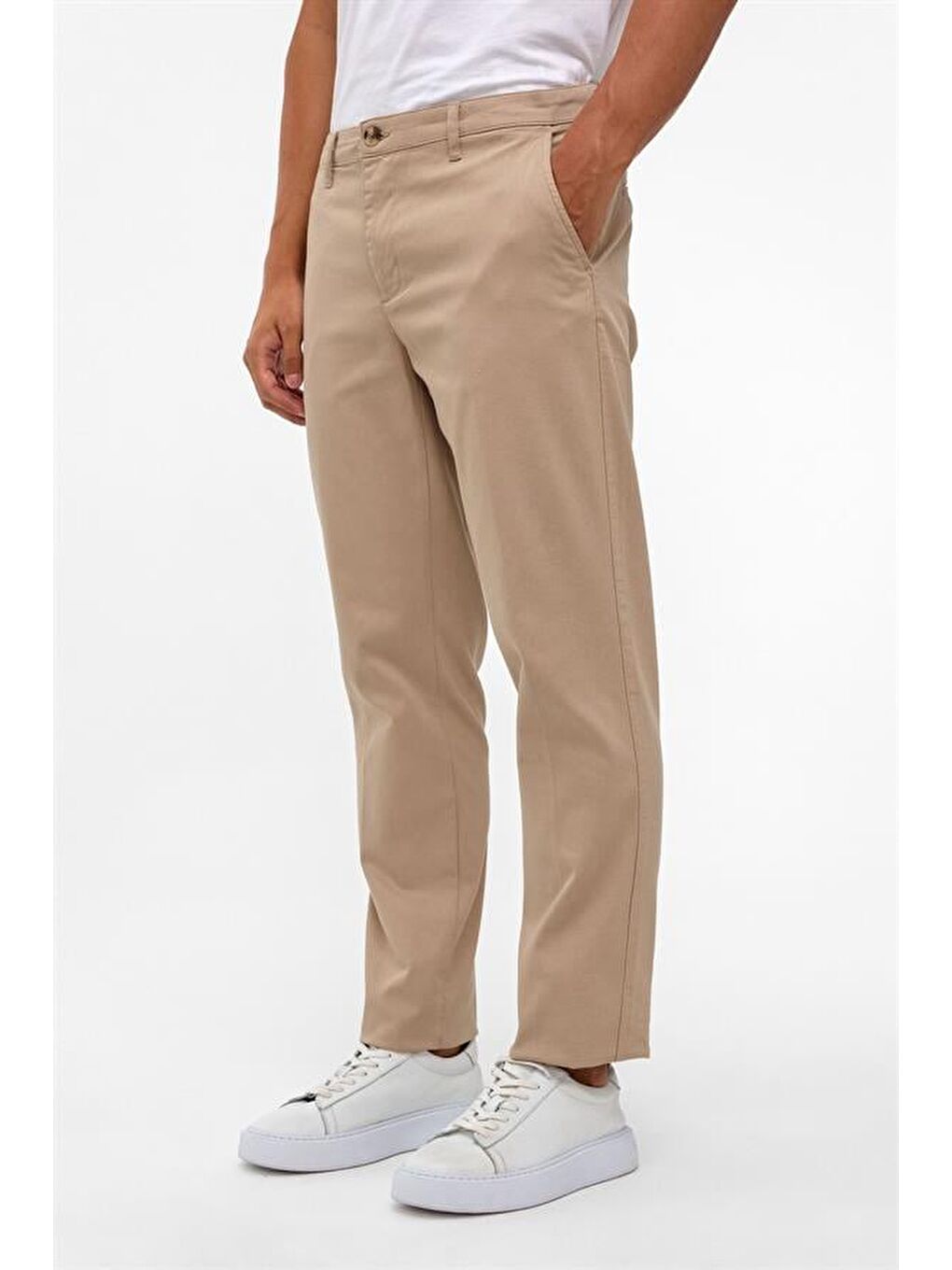 Bej Regular Armürlü Pantolon-1