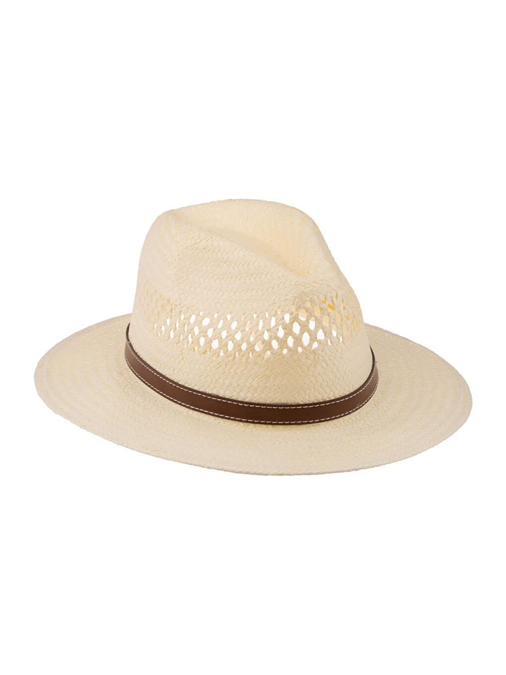 Ekru Erkek Kemer Detaylı Geniş Kenar Hasır Şapka Y25750-06 Krem-2