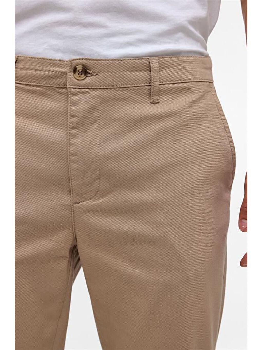 Bej Regular Armürlü Pantolon-2