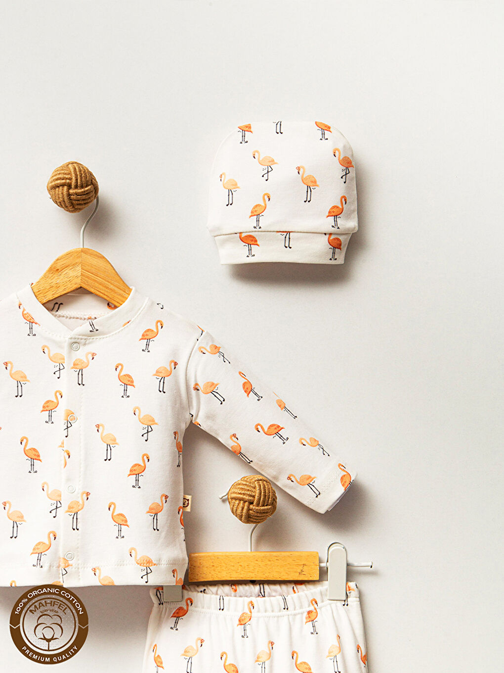 Beyaz 5'li Flamingo Desenli Bebek Hastane Çıkış Seti-2