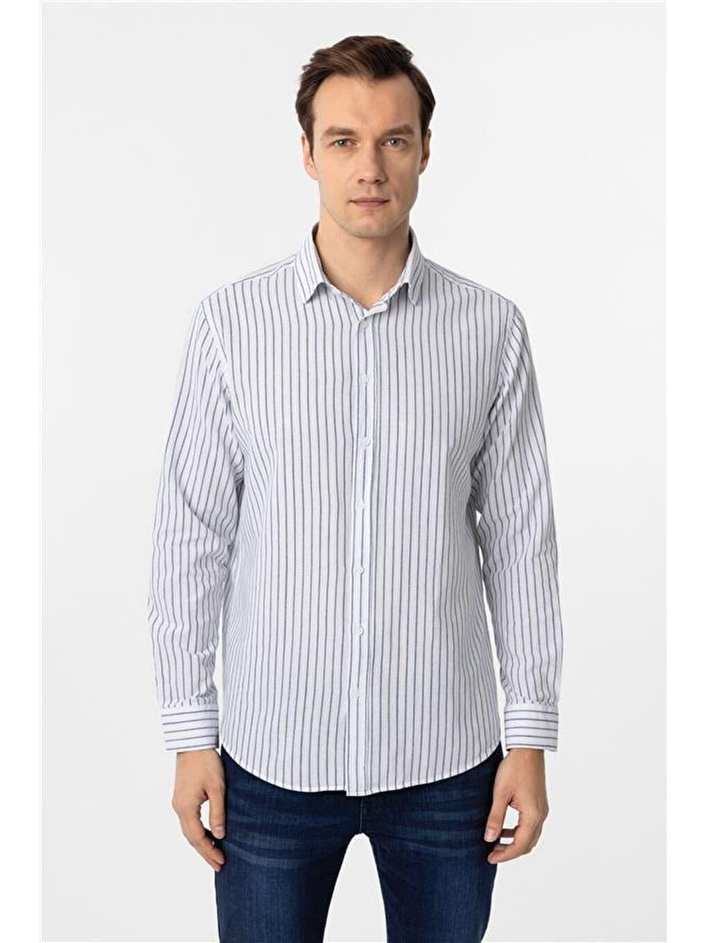 Lacivert Regular Düz Düğmeli Yaka Gömlek