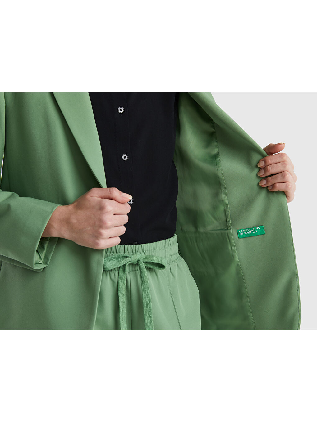 United Colors Of Benetton Kadın Yeşil Regular Fit Tek Düğmeli Blazer Ceket - 3