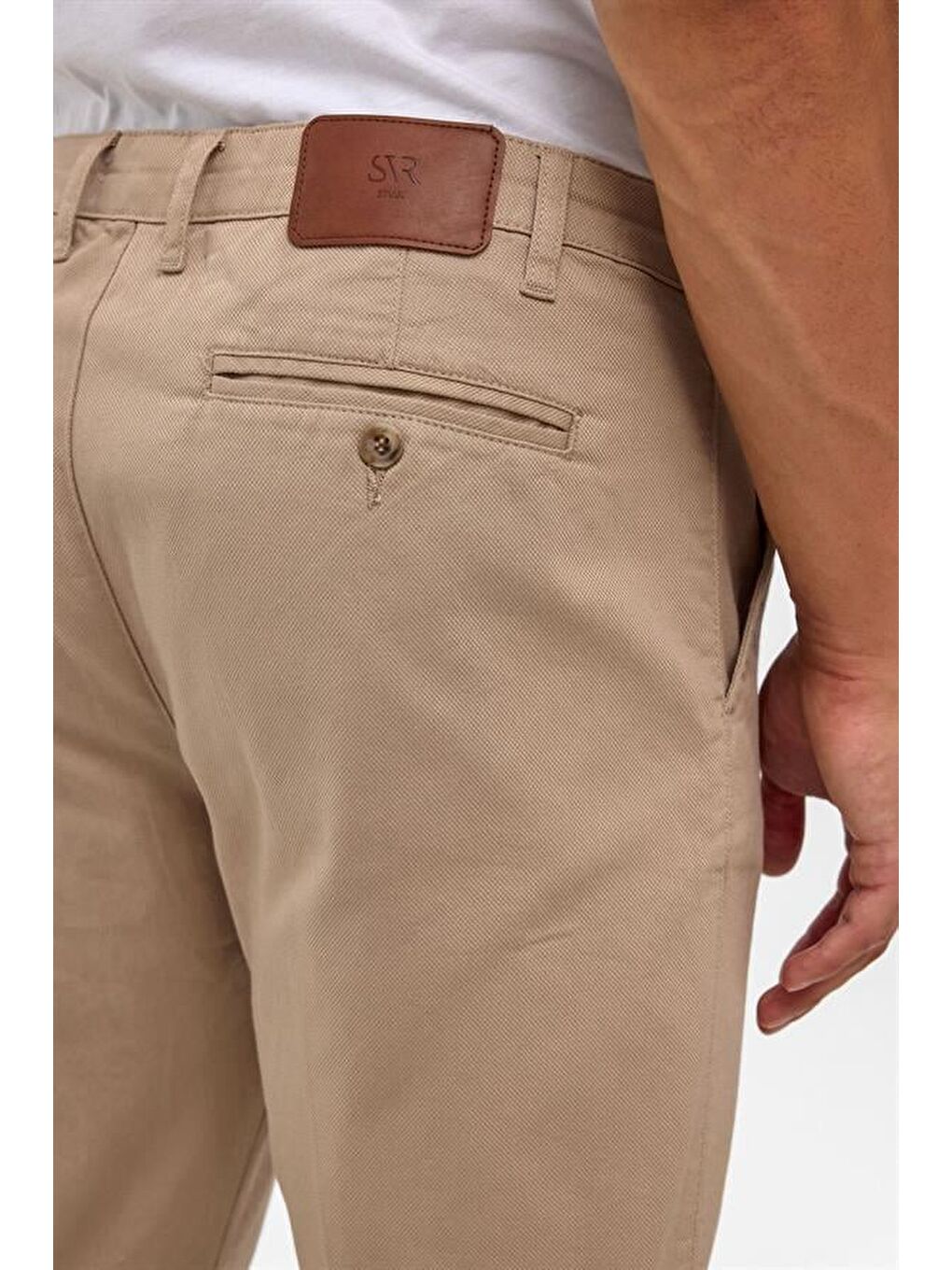 Bej Regular Armürlü Pantolon-4