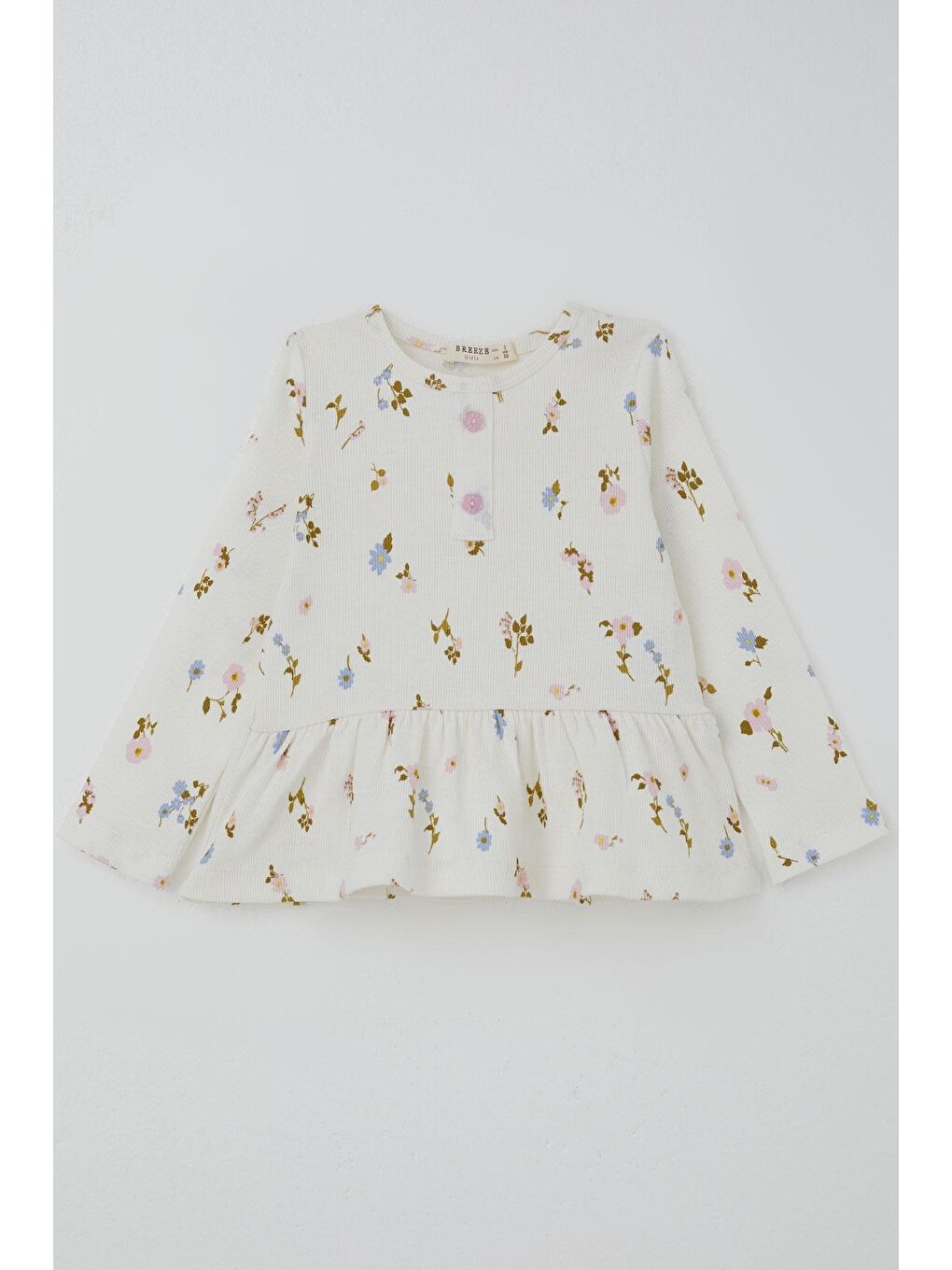 Kız Çocuk Taytlı Takım Çiçek Desenli Paça Kısmı Fırfır Detaylı Beyaz (3-7 Yaş)-1