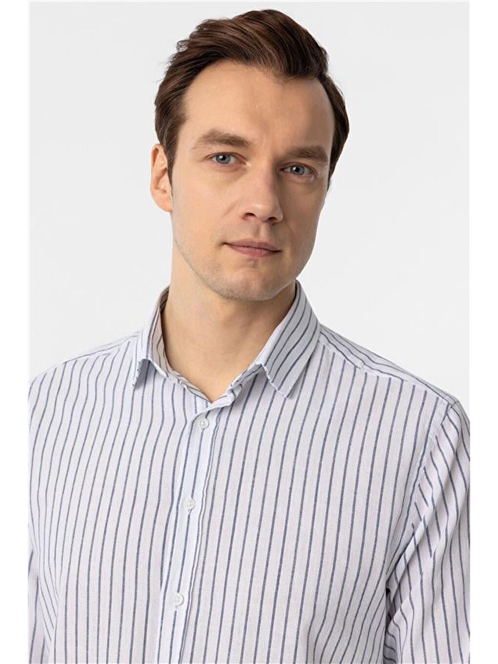 Lacivert Regular Düz Düğmeli Yaka Gömlek-2