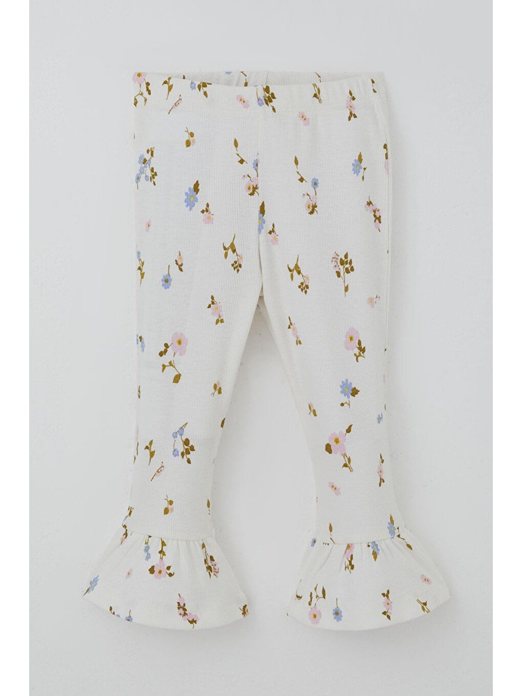 Kız Çocuk Taytlı Takım Çiçek Desenli Paça Kısmı Fırfır Detaylı Beyaz (3-7 Yaş)-2