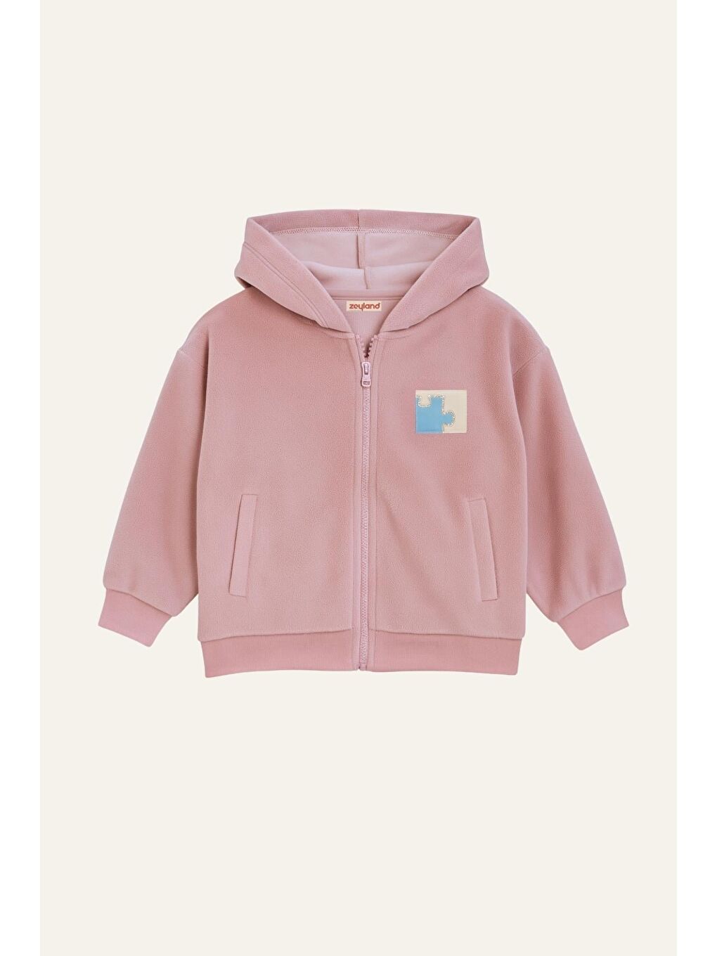 Kız Çocuk Kapüşonlu Fermuarlı Polar İkili Takım - Pembe-1