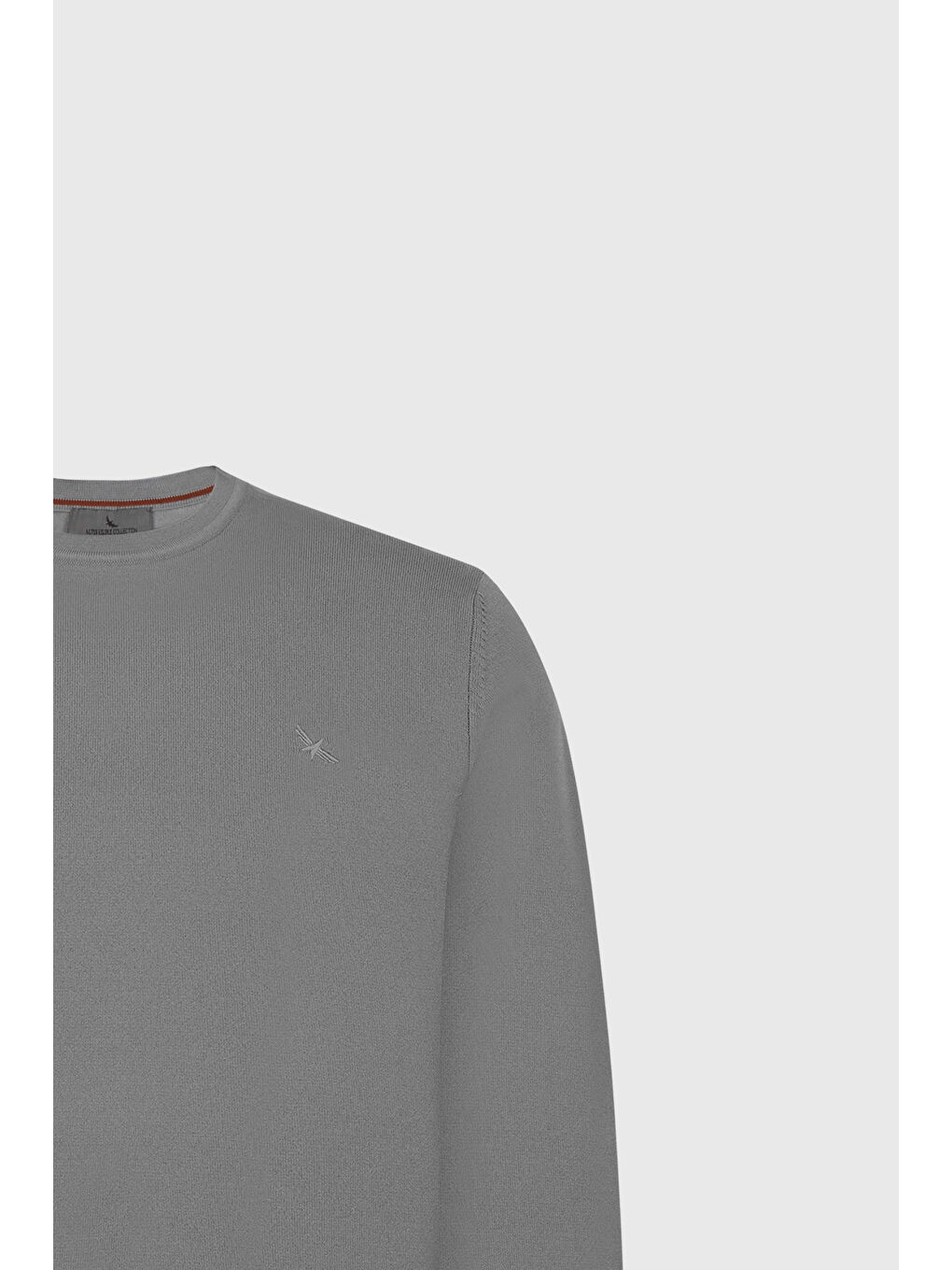 Erkek Gri Melanj Standart Fit Normal Kesim Bisiklet Yaka Triko Basic Kazak-1