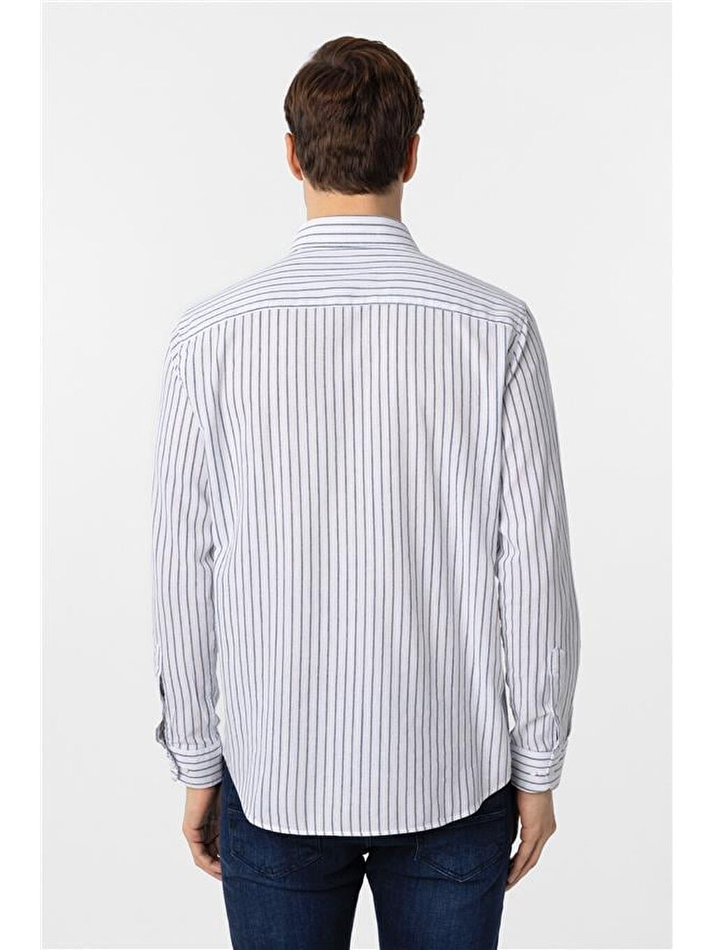 Lacivert Regular Düz Düğmeli Yaka Gömlek-4