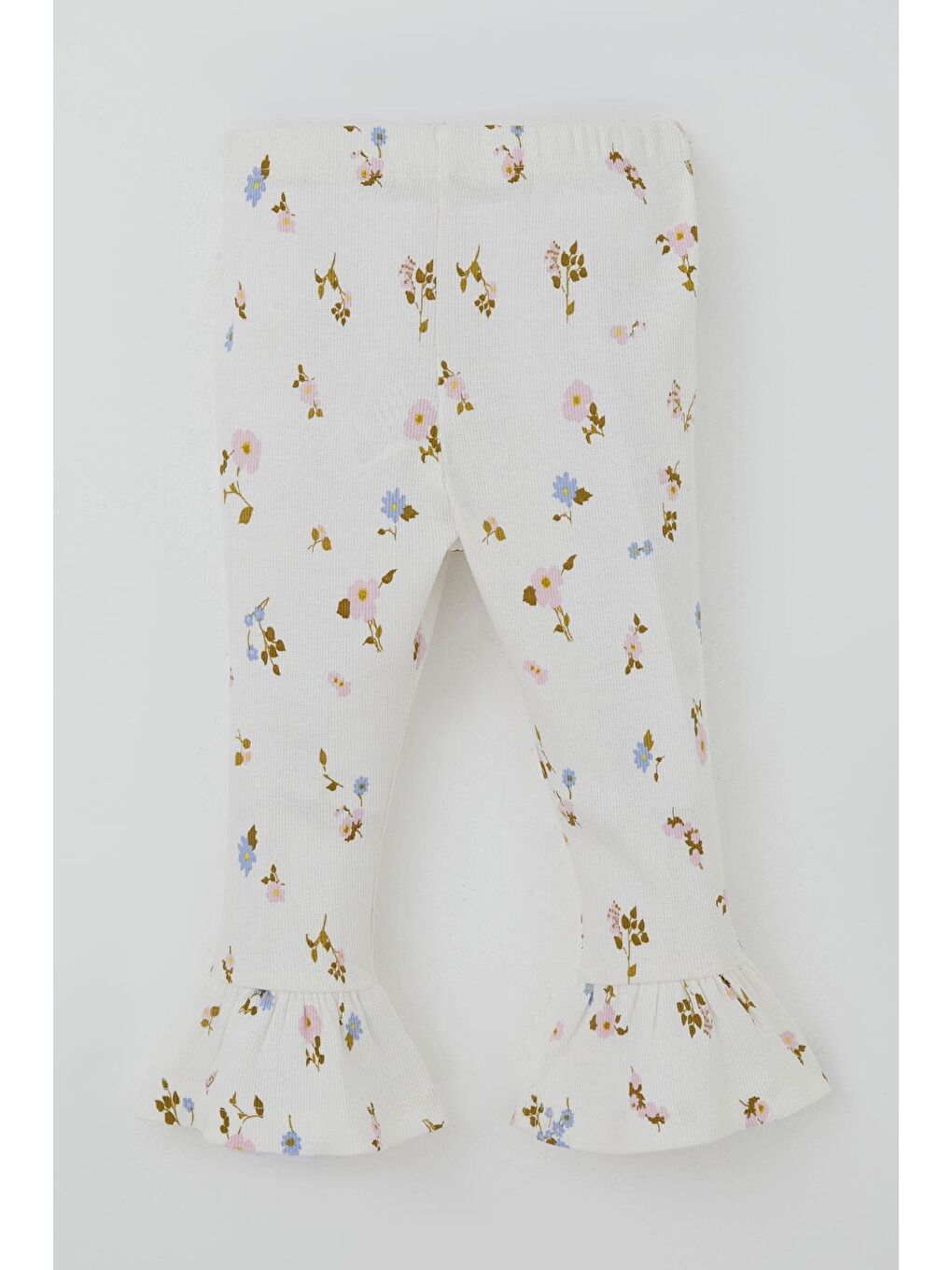 Kız Çocuk Taytlı Takım Çiçek Desenli Paça Kısmı Fırfır Detaylı Beyaz (3-7 Yaş)-4