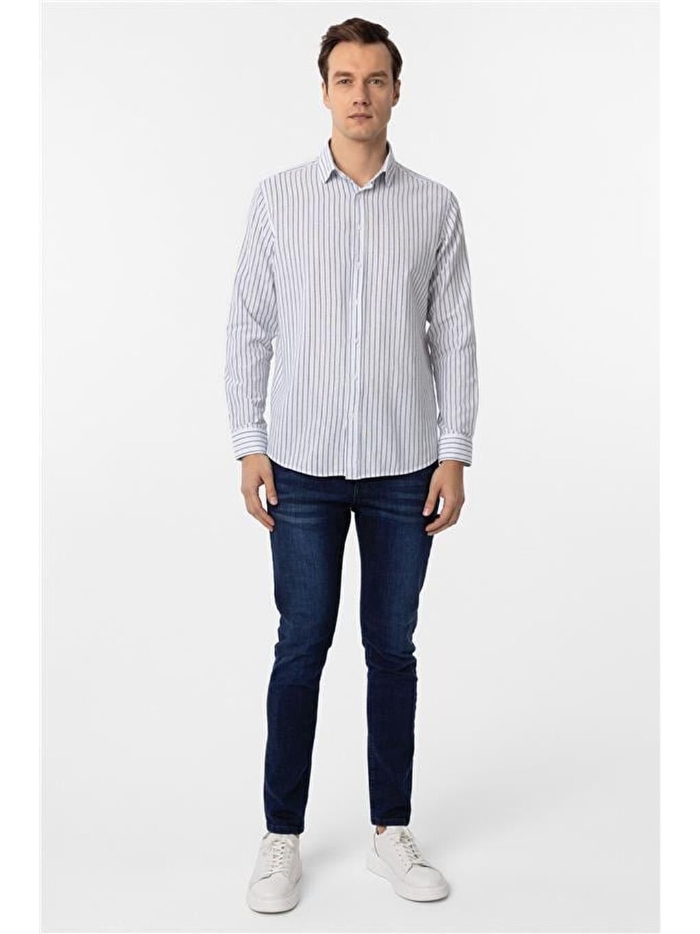 Lacivert Regular Düz Düğmeli Yaka Gömlek-5