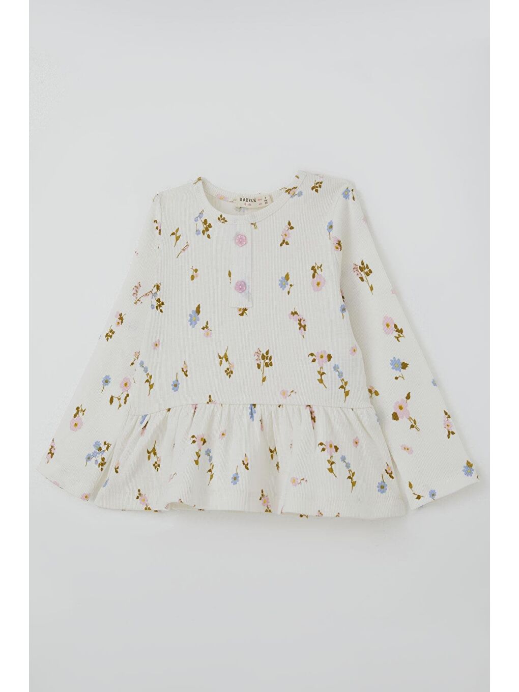 Kız Çocuk Taytlı Takım Çiçek Desenli Paça Kısmı Fırfır Detaylı Beyaz (3-7 Yaş)-5