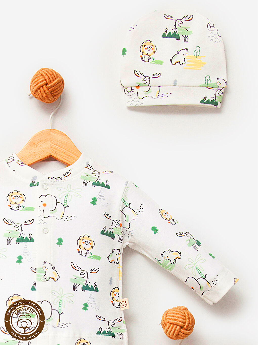 Beyaz 5'li Renkli Hayvan Desenli Bebek Hastane Çıkış Seti-1