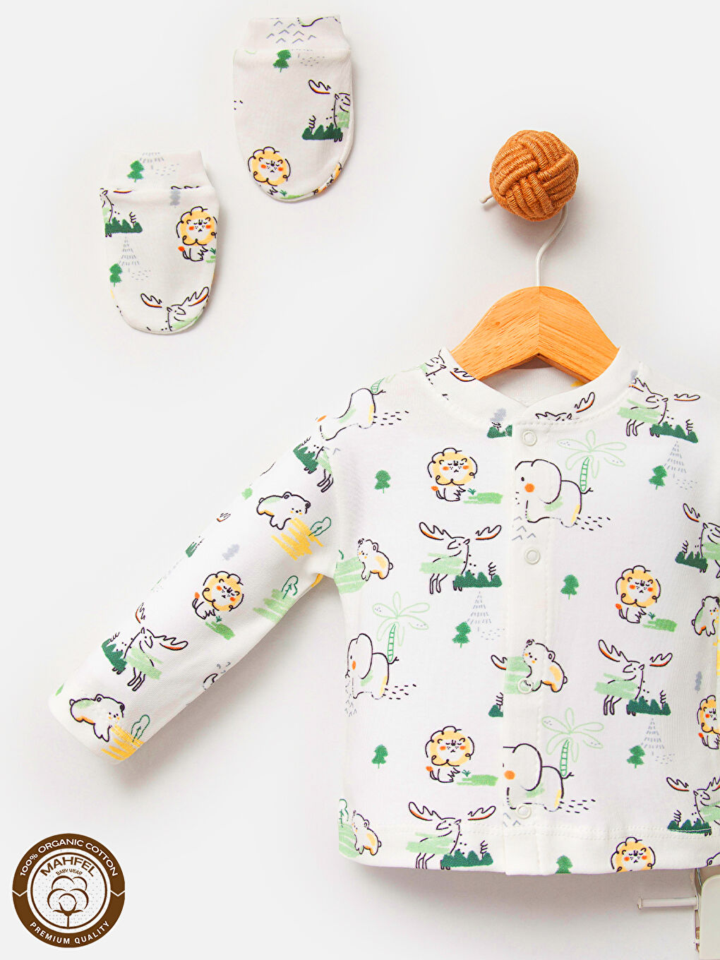 Beyaz 5'li Renkli Hayvan Desenli Bebek Hastane Çıkış Seti-2