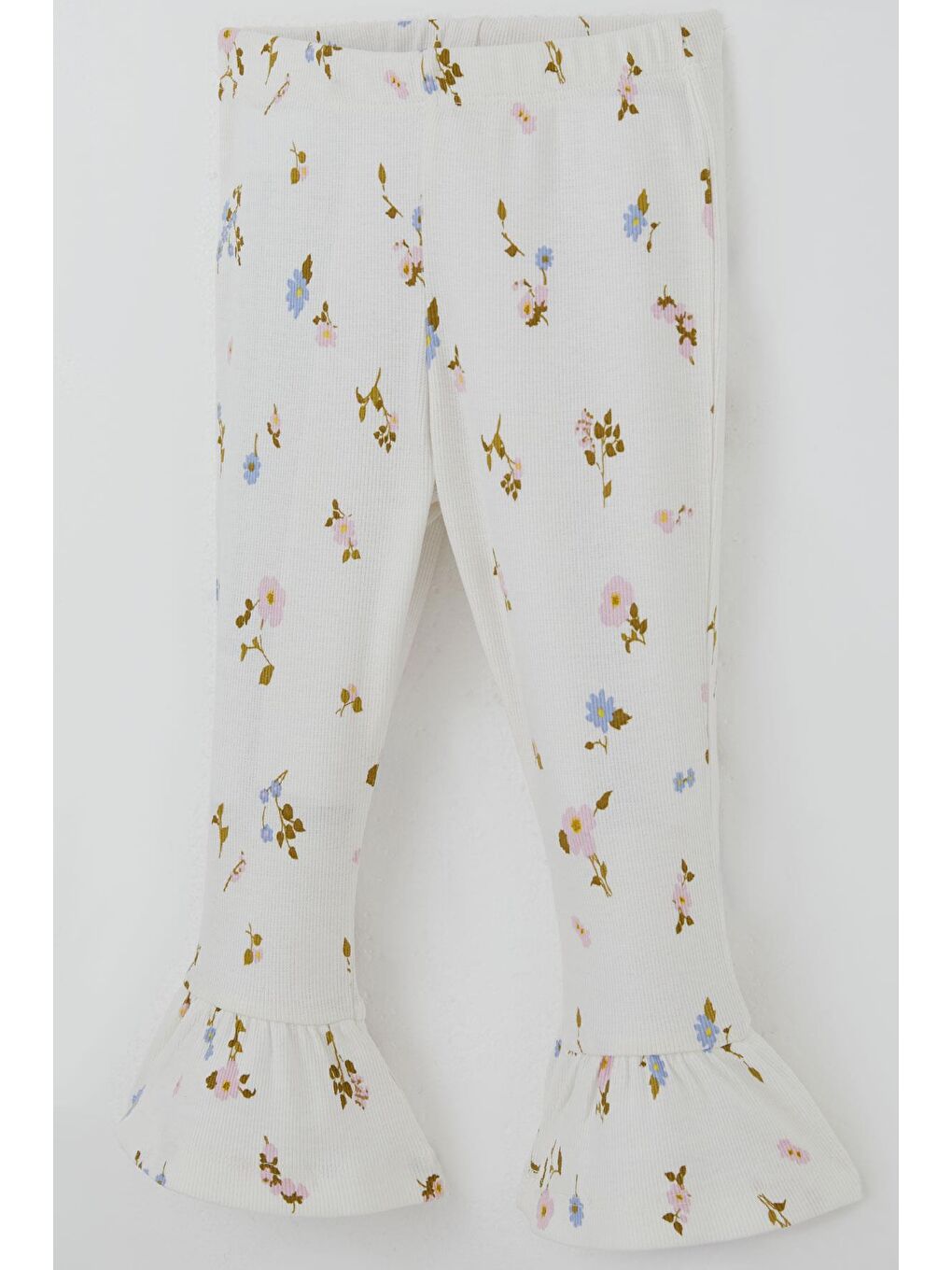 Kız Çocuk Taytlı Takım Çiçek Desenli Paça Kısmı Fırfır Detaylı Beyaz (3-7 Yaş)-6