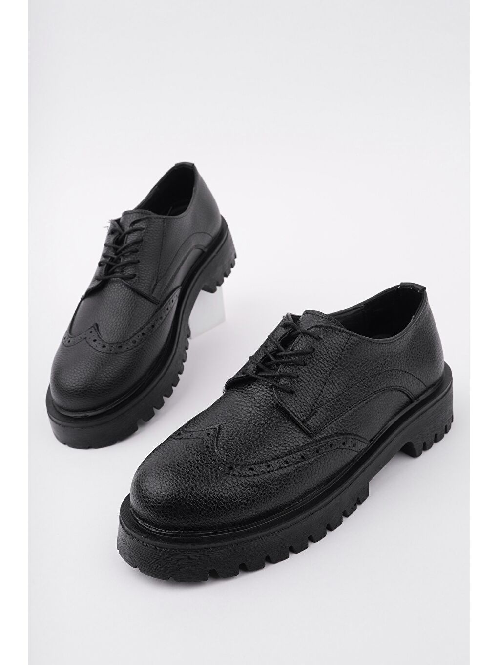 Siyah FLARE Kalın Taban Bağcıklı Günlük Casual Makosen Kadın Loafer Ayakkabı-2