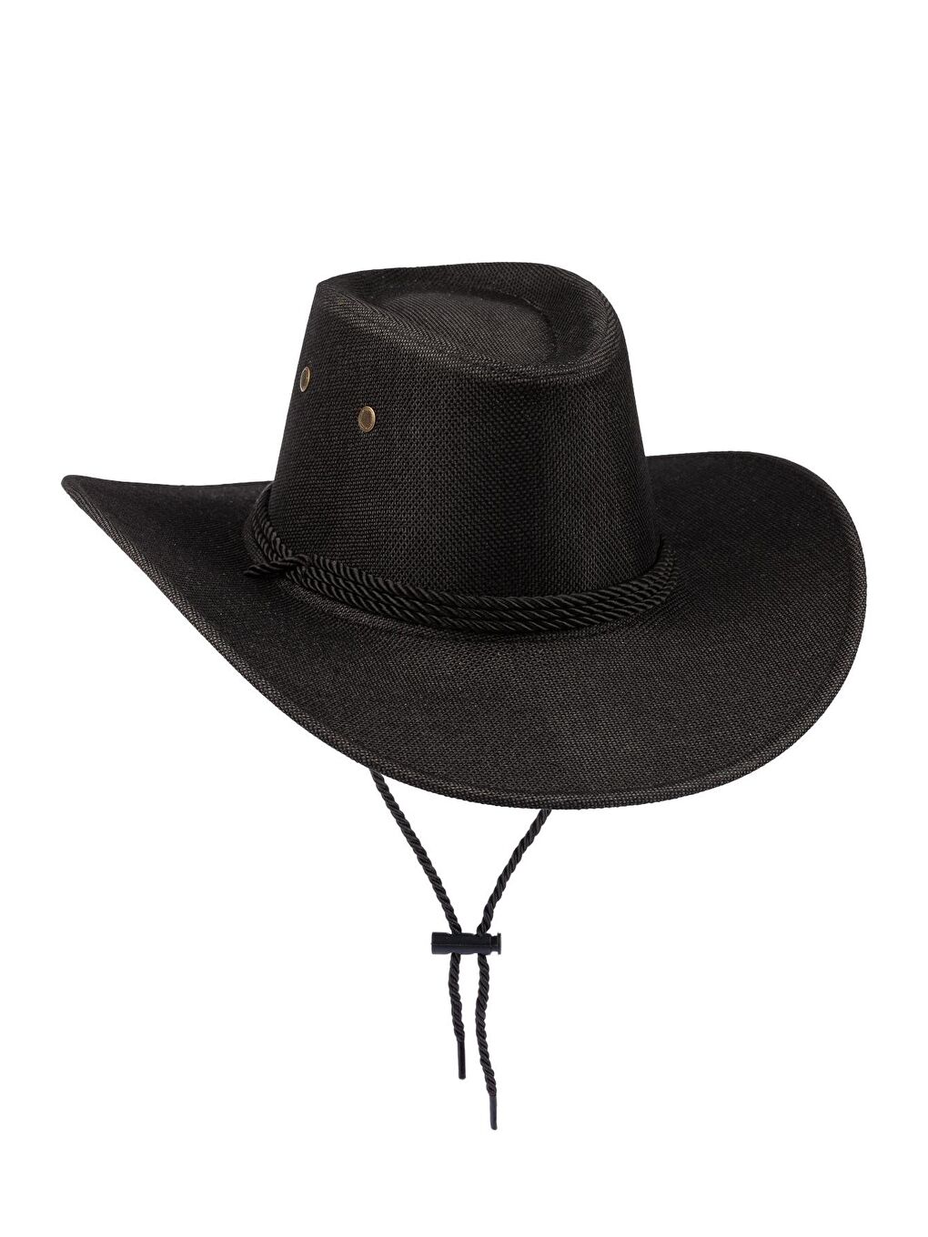 Erkek İp Detaylı Hasır Kovboy Şapka Y25750-05 Siyah-1