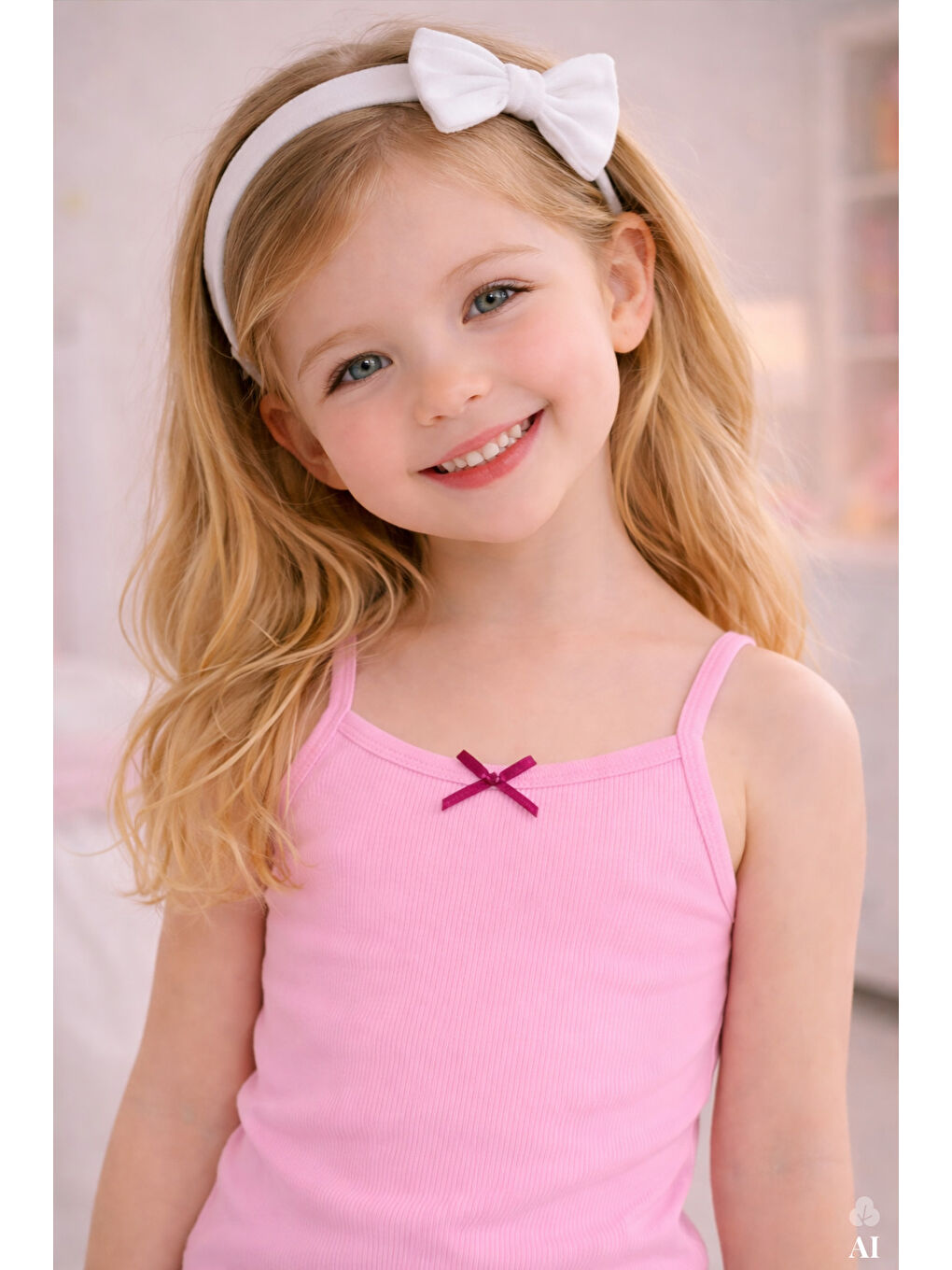 Pembe Kız Çocuk Pamuklu Fiyonklu Askılı Şortlu Pijama Takımı-2