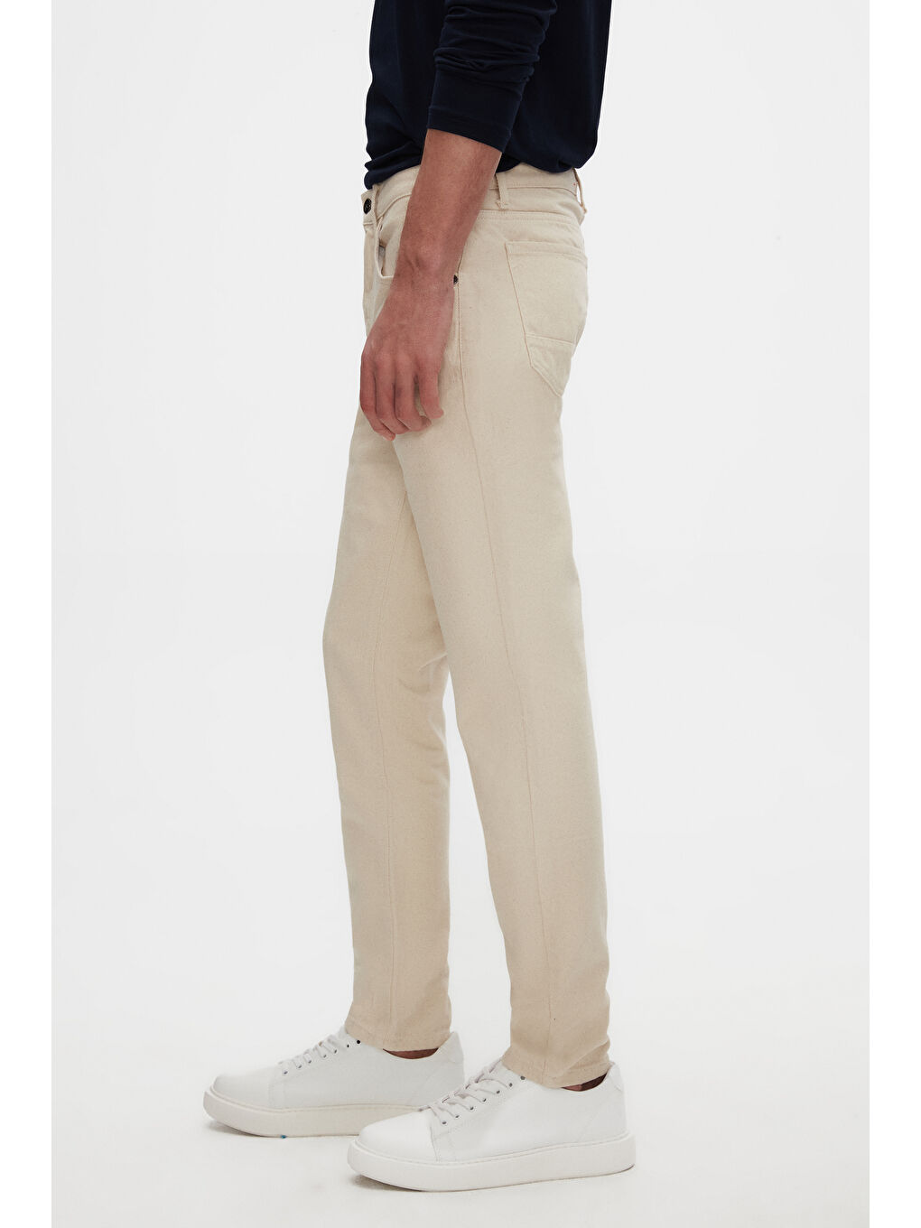 Comfort Fit Ekru Düz Jean Beş Cepli Elastanlı Yıkamalı Denim Pantolon-2