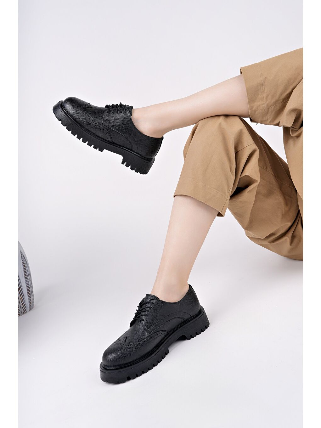 Siyah FLARE Kalın Taban Bağcıklı Günlük Casual Makosen Kadın Loafer Ayakkabı-7