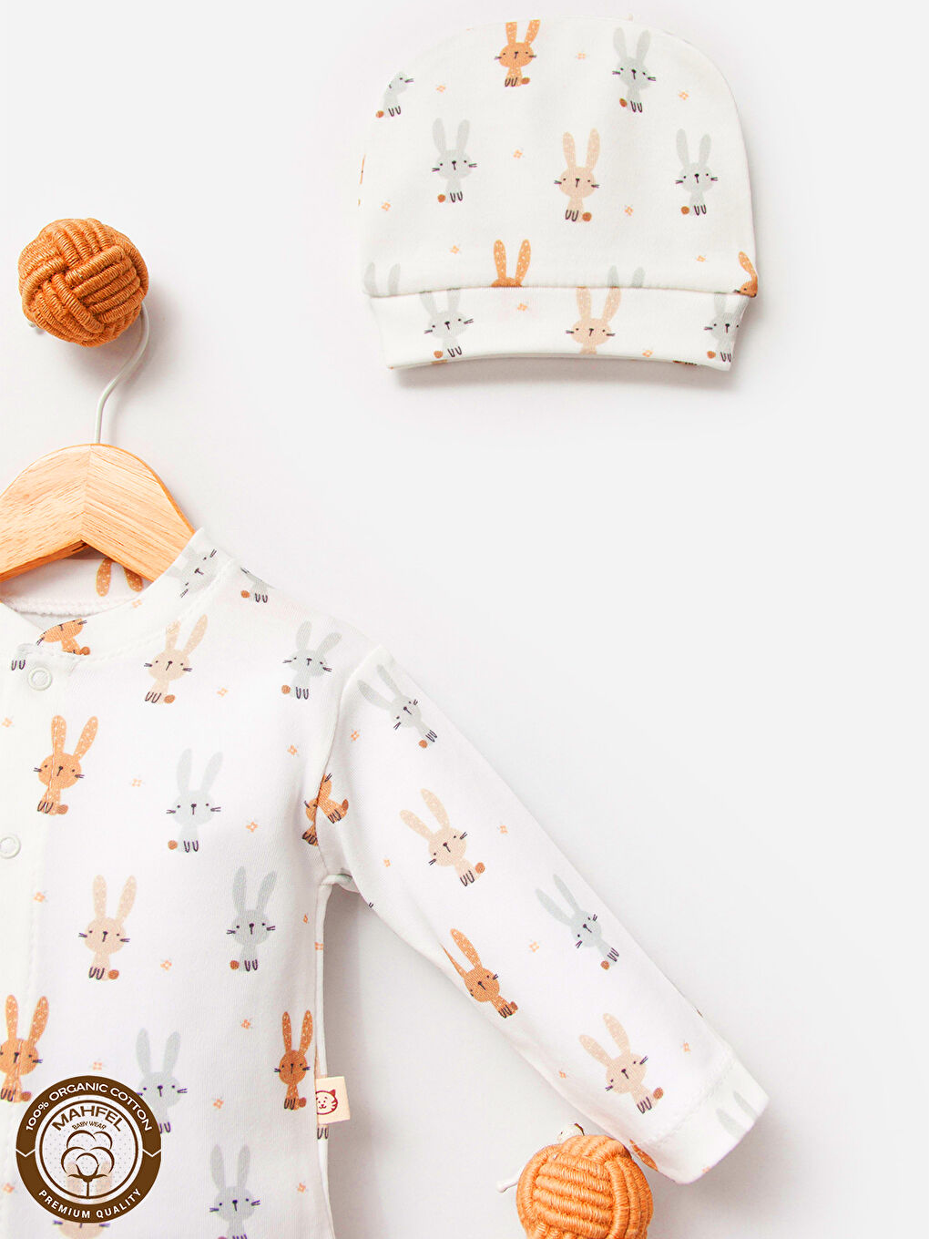 Beyaz 5'li Tavşan Desenli Bebek Hastane Çıkış Seti-1