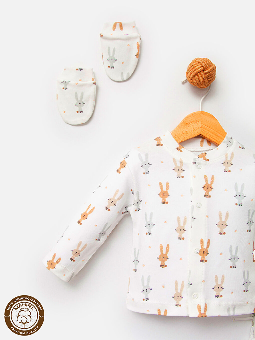 Beyaz 5'li Tavşan Desenli Bebek Hastane Çıkış Seti-2