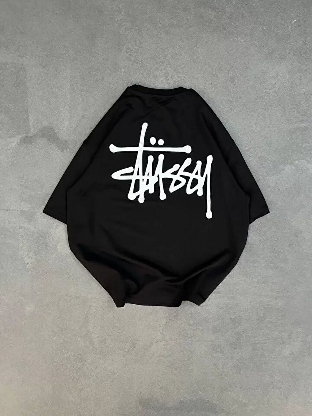 Unisex Bisiklet Yaka Baskılı Oversize T-Shirt - Siyah-3